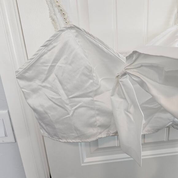 Bow Crop Top Cami Women 2X White Lace Beaded Straps Bralette Coquette Girly Boho - Picture 3 of 8